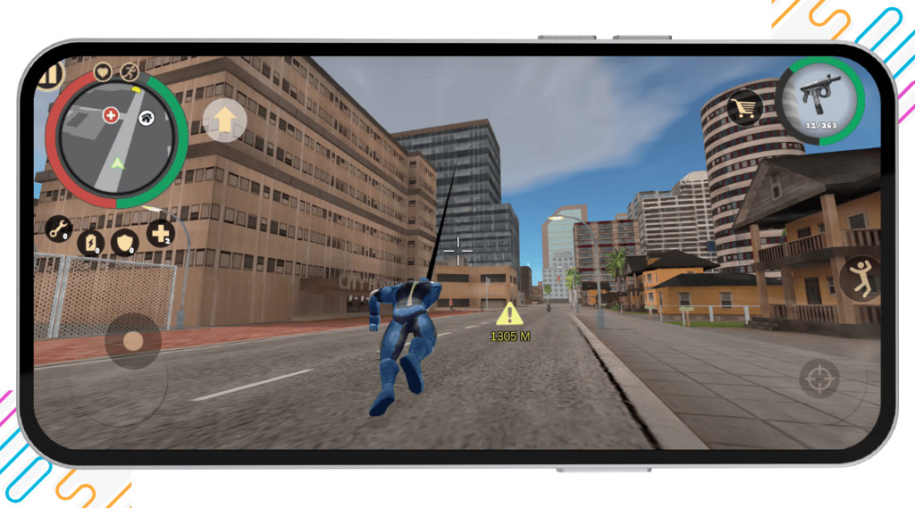Rope Hero Mafia City Wars Download V1.8.4 | Free Unlimited Money & Gems 8 Rope Hero Mafia City mod APK with full character customization options including outfits, skins, and upgrades