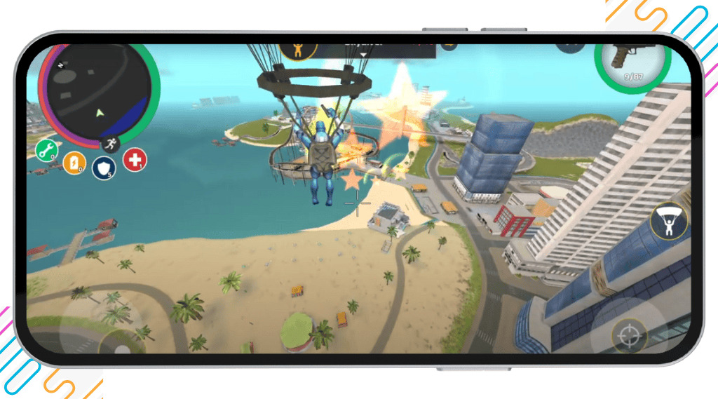 Rope Hero Mafia City Wars Download V1.8.4 | Free Unlimited Money & Gems 10 Rope Hero Mafia City mod APK with open world exploration across city streets, buildings, and hidden missions