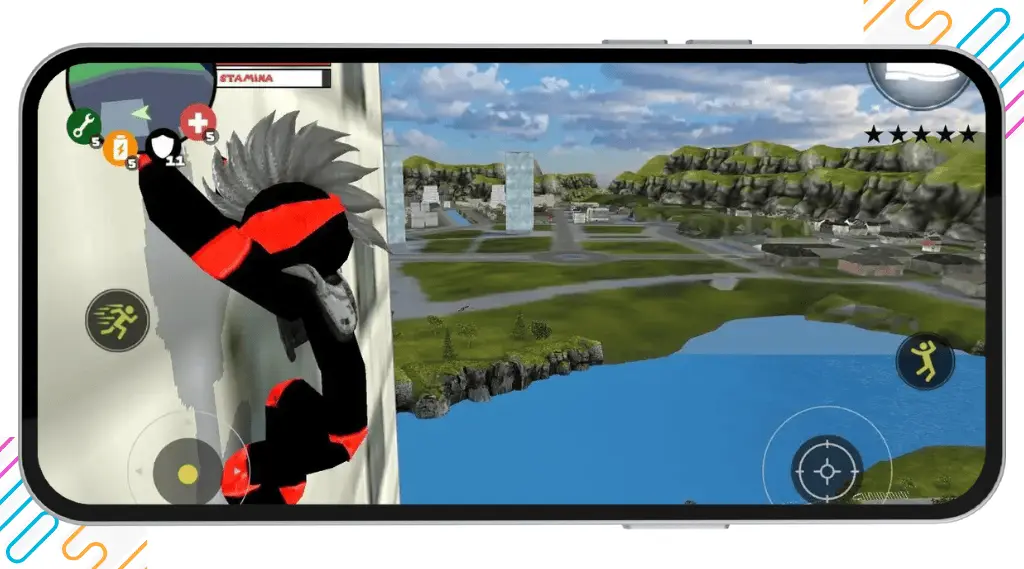 Stick Rope Hero Mod APK | Download 2 Stickman Rope Hero Mod APK gameplay overview showing superhero abilities, open-world city exploration, and action-packed missions.