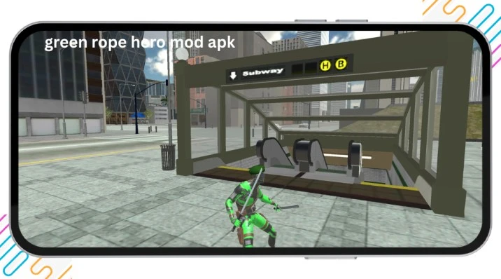 Alternatives 3 Green Rope Hero Mod APK gameplay in Vegas City streets