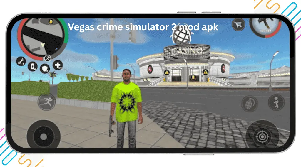 Alternatives 6 Gameplay screenshot from Vegas Crime Simulator 2, showcasing intense open-world action in a crime-filled Las Vegas setting, with characters engaging in various criminal activities