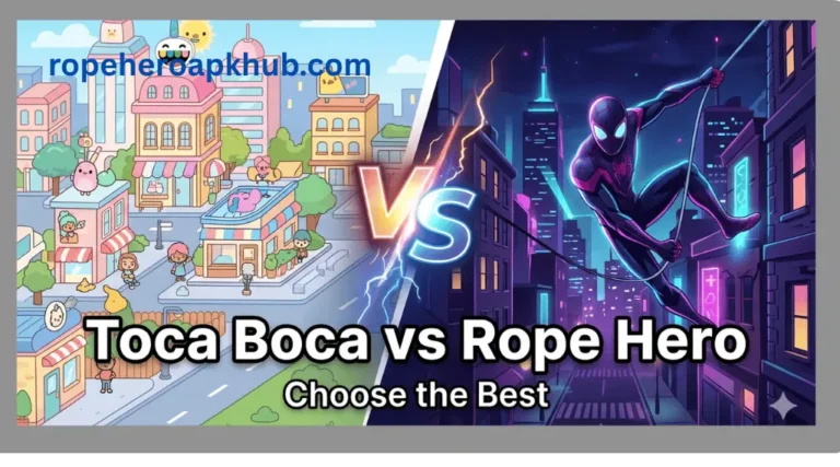 Toca Boca vs Rope Hero: Choose the Best 1 Toca Boca vs Rope Hero comparison showing gameplay styles and features