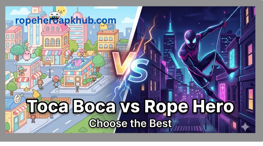 Toca Boca vs Rope Hero: Choose the Best 2 Toca Boca vs Rope Hero comparison showing gameplay styles and features